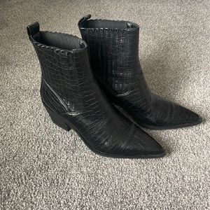 Black faux snake skin booties